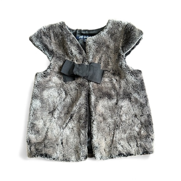 Lili Gaufrette Vintage Girls Brown Faux Fur Vest with Bow Holiday Festive size 8